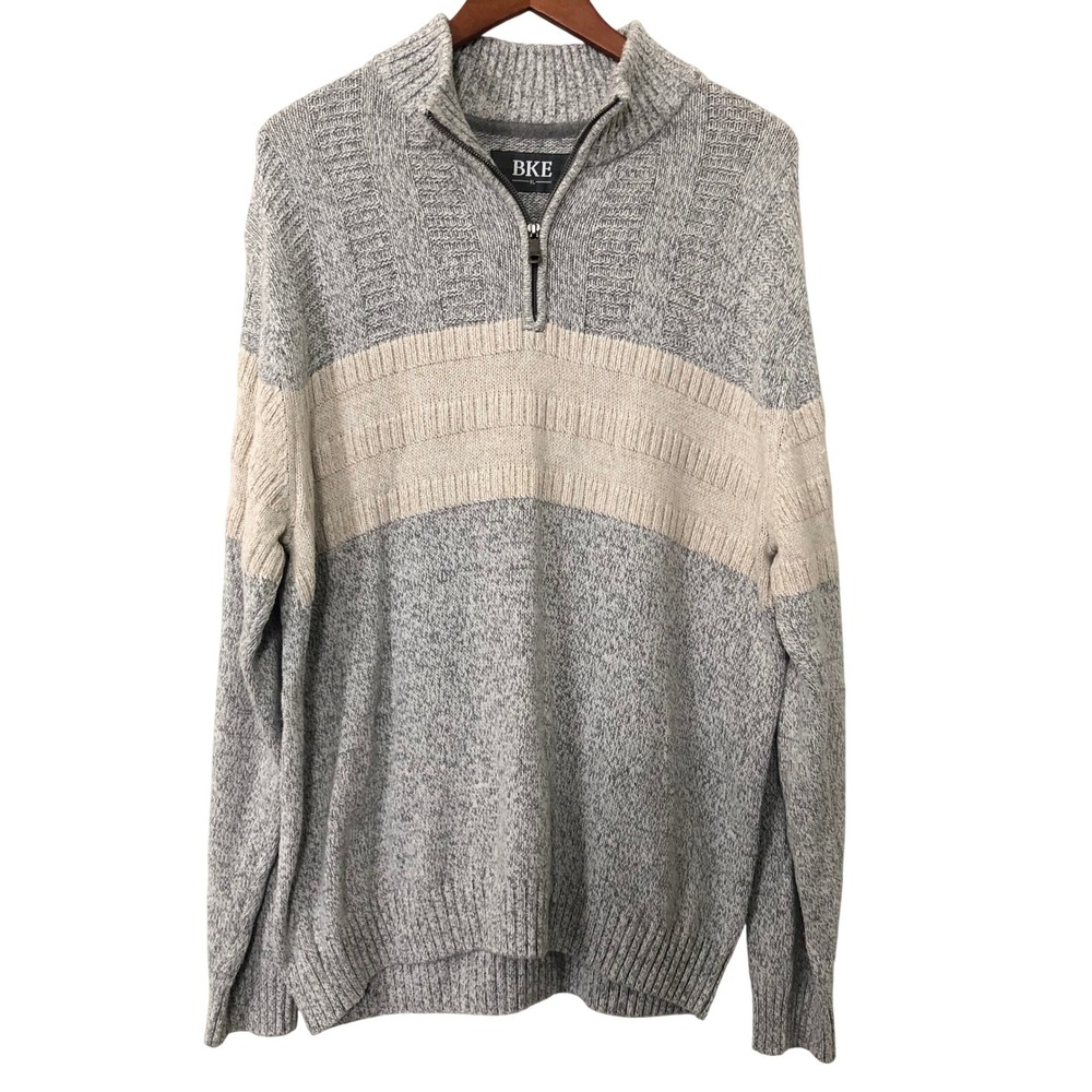 Grandpa Core Quarter Zip Sweater XL Gray Cream‎ Chunky Knit BKE Pullover